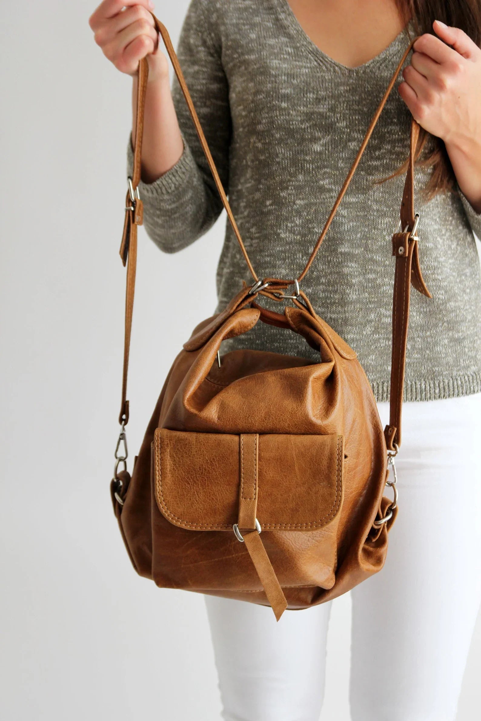 Camel Leather Convertible Backpack Shoulder Bag – Ruby Leather