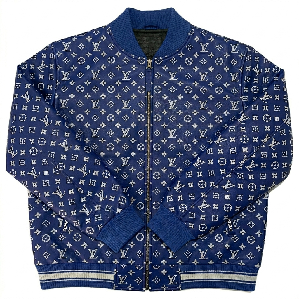 Men's LV Green Leather Bomber jacket