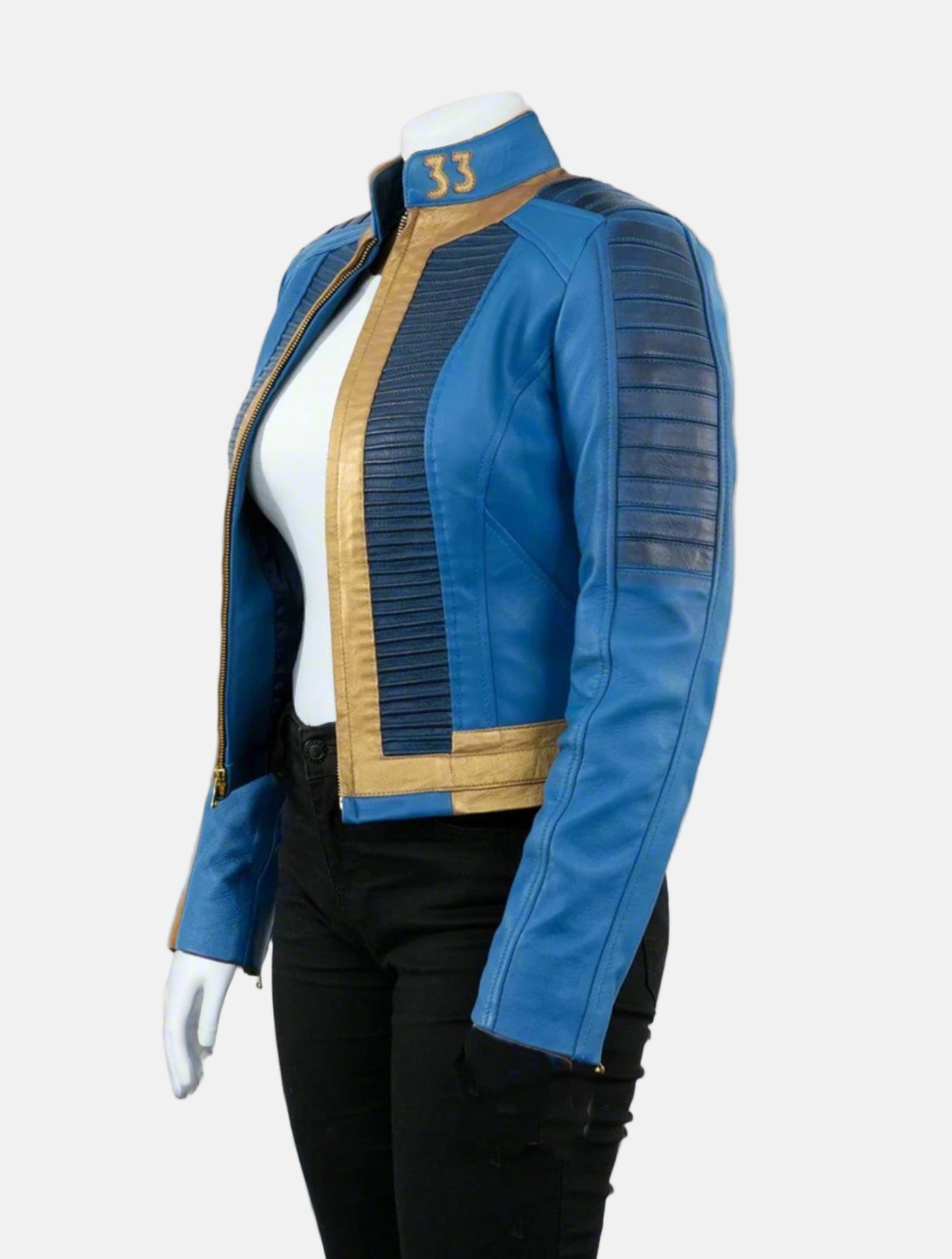 fallout jacket women cosplay leather jacket women blue leather jacket women biker leather jacket women vault leather jacket women