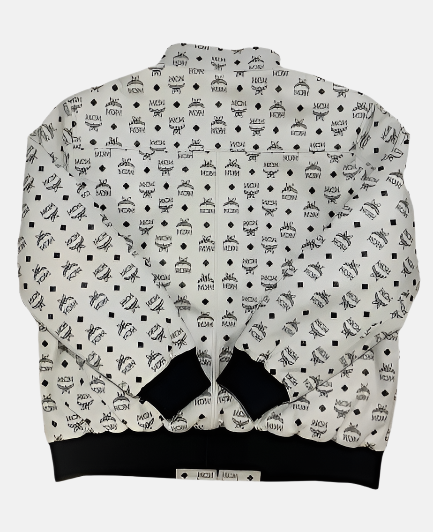 designer streetwear white leather jacket embossed monogram