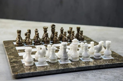 Golden And White Elegant Marble Chess Set 32 Figures