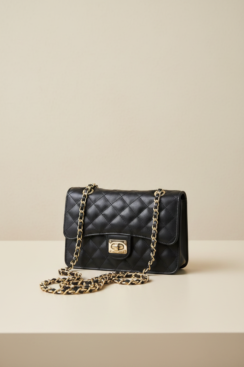 Women's Black Quilted Leather Crossbody Bag