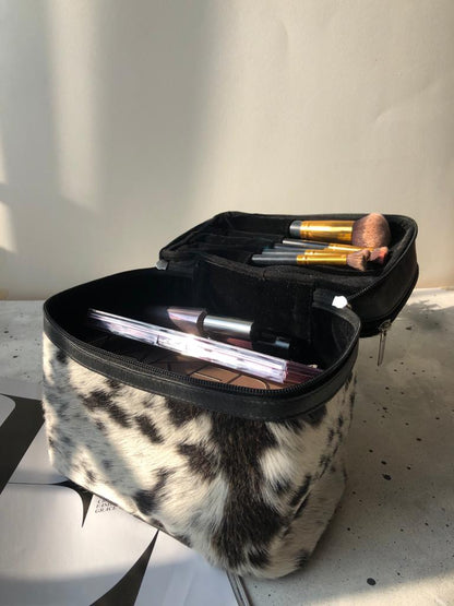 Exquisite Cowhide Leather Makeup Bag Beige Travel Makeup Bag