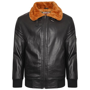 RRR-BOMBER men's leather jacket with sheep fur collar