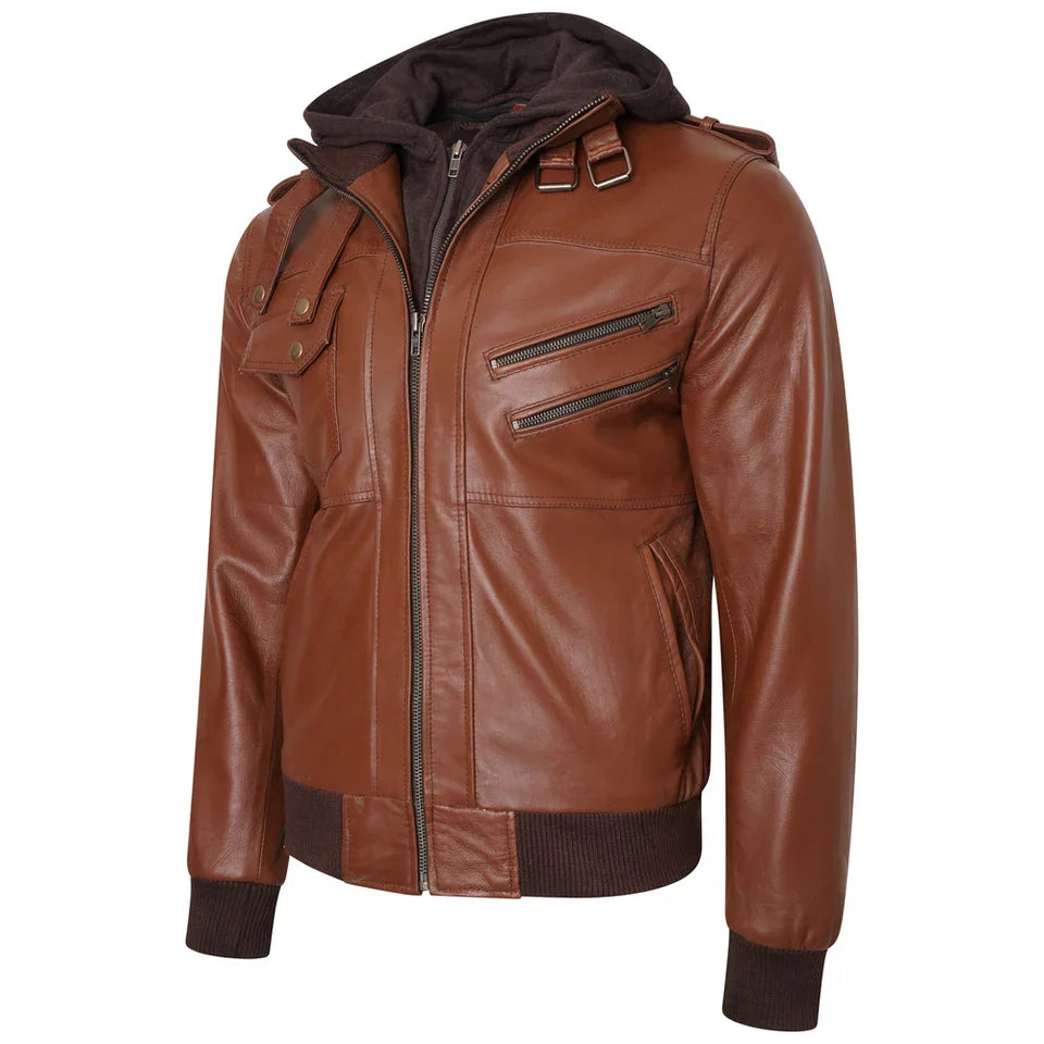 brown leather jacket hooded leather jacket mens brown biker leather jacket men moto jacket mens leatherr hoodies winter hoodies for men real leather jacket men