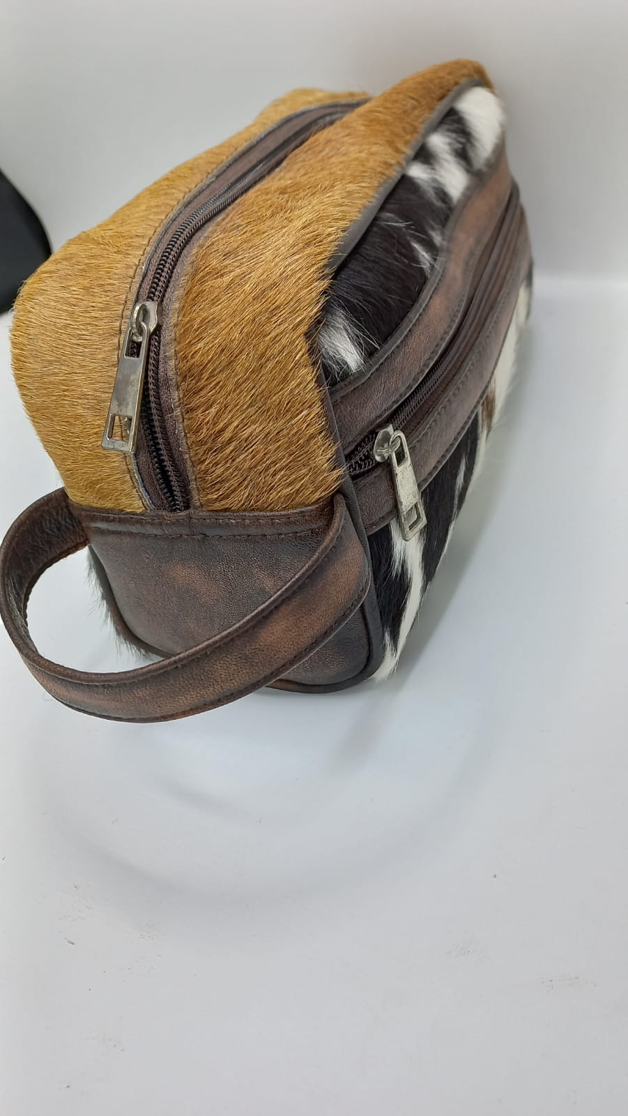 Cowhide Leather Travel Toiletry Bag Zipper Pouch