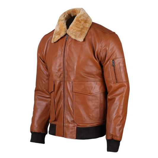 Premium Leather Bomber Leather Jacket Men With Sheep Fur Collar