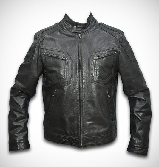 Super black men's black genuine premium leather jacket