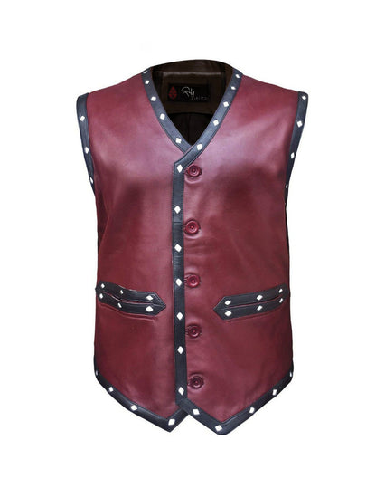 the warrior leather vest maroon leather vest for men men's leather vest warrior vest men Michael beck vets men gift for him gift for men