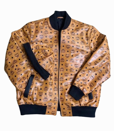 Men's designer printed bomber Leather Jacket | Men leather jacket with hat