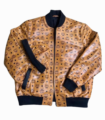 Men's designer printed bomber Leather Jacket | Men leather jacket with hat