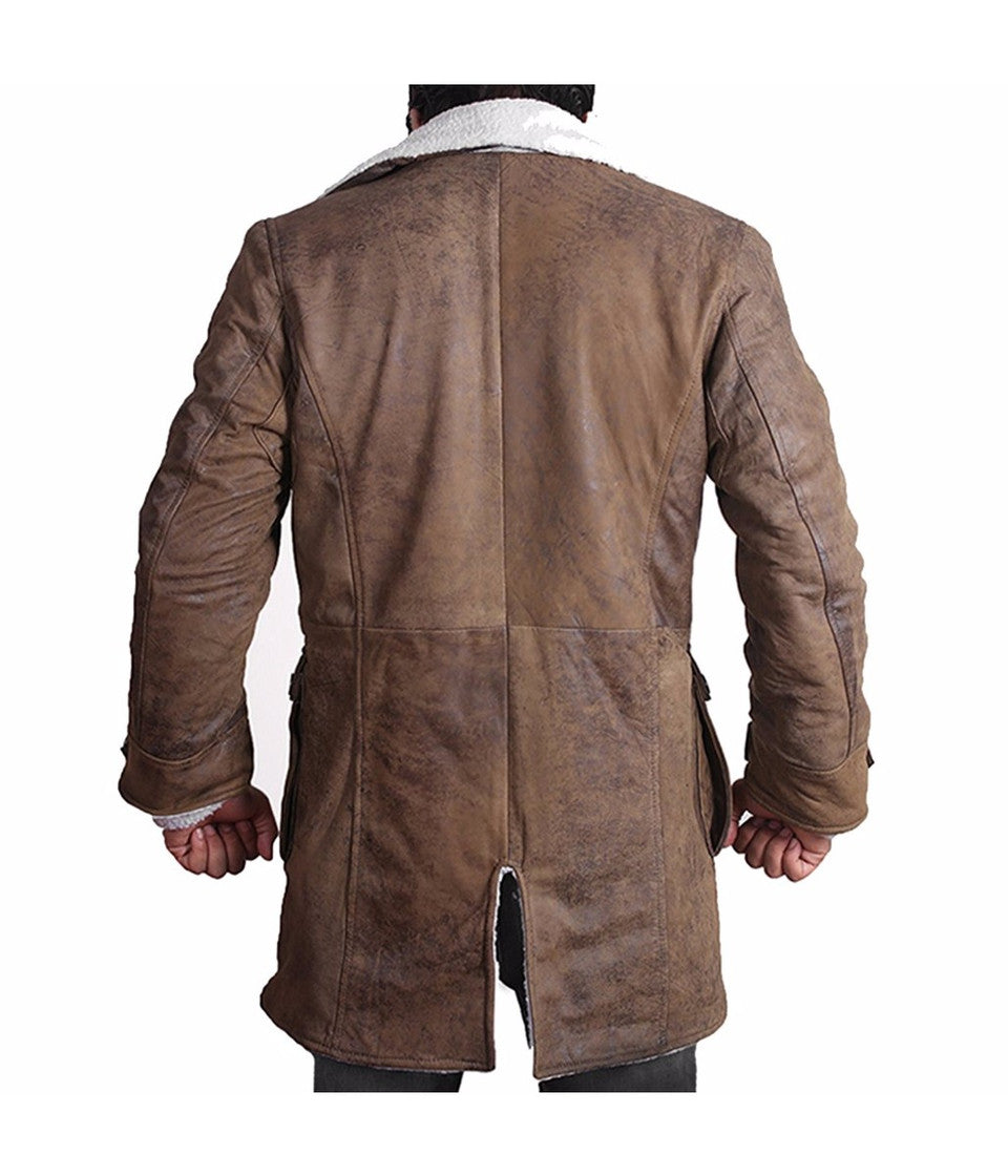 ORIGINAL BANE COAT IN DISTRESSED BROWN COLOR LEATHER. TRENCH COAT FROM THE MOVIE THE DARK KNIGHT RISES