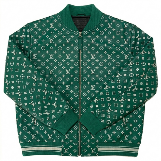 Men's LV Green Leather Bomber jacket