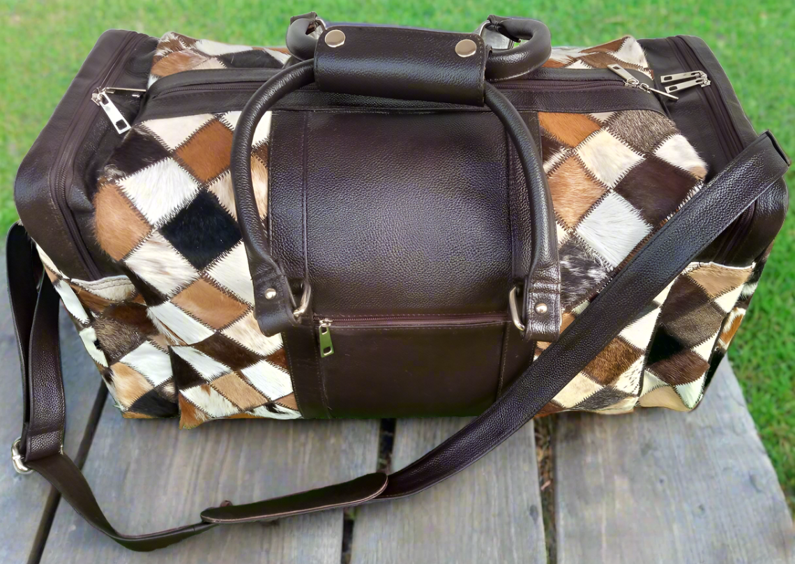 Diamond Cowhide Patchwork Duffle