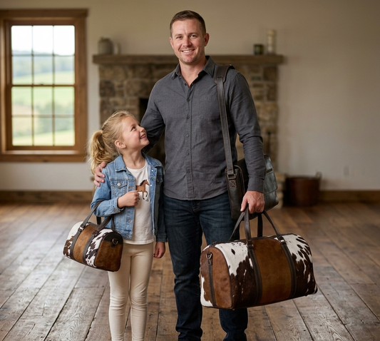 Set of 2 Genuine Cowhide Leather Duffle Bags | Large & Mini Travel Bag Set