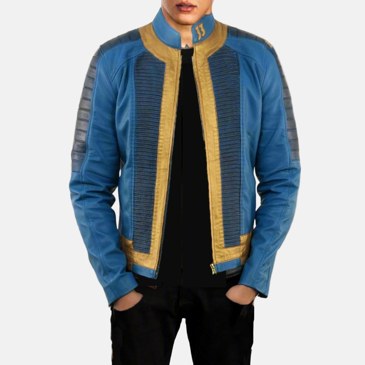 fallout jacket men fallout vault leather jacket mens cosplay jackets blue leather jacket men genuine leather jacket for men gift for him 