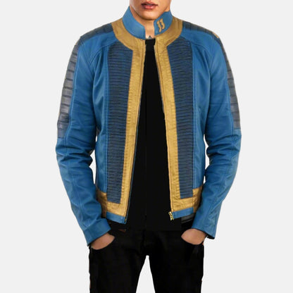 fallout jacket men fallout vault leather jacket mens cosplay jackets blue leather jacket men genuine leather jacket for men gift for him 