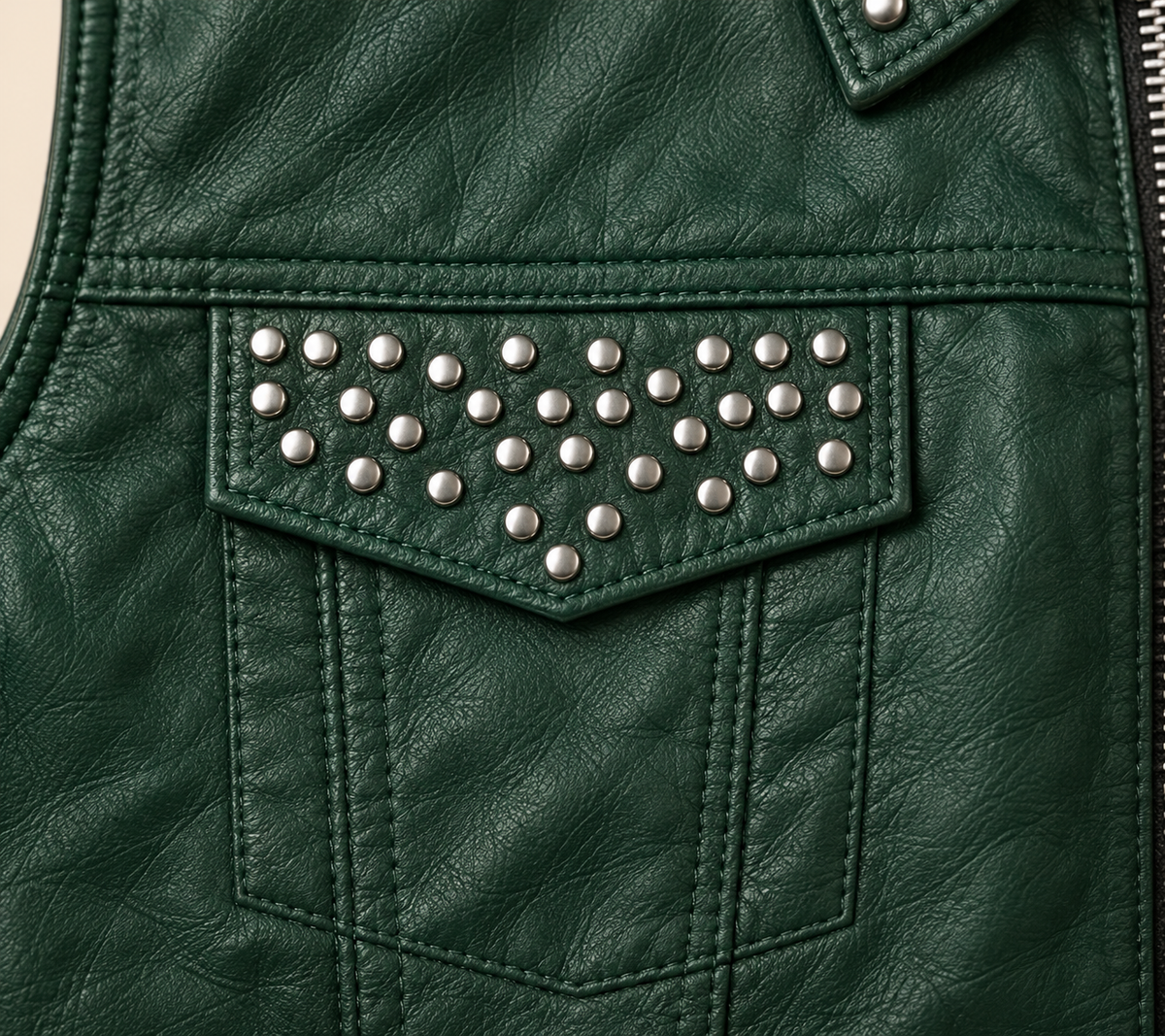 Men's Green Studded Biker Leather Vest