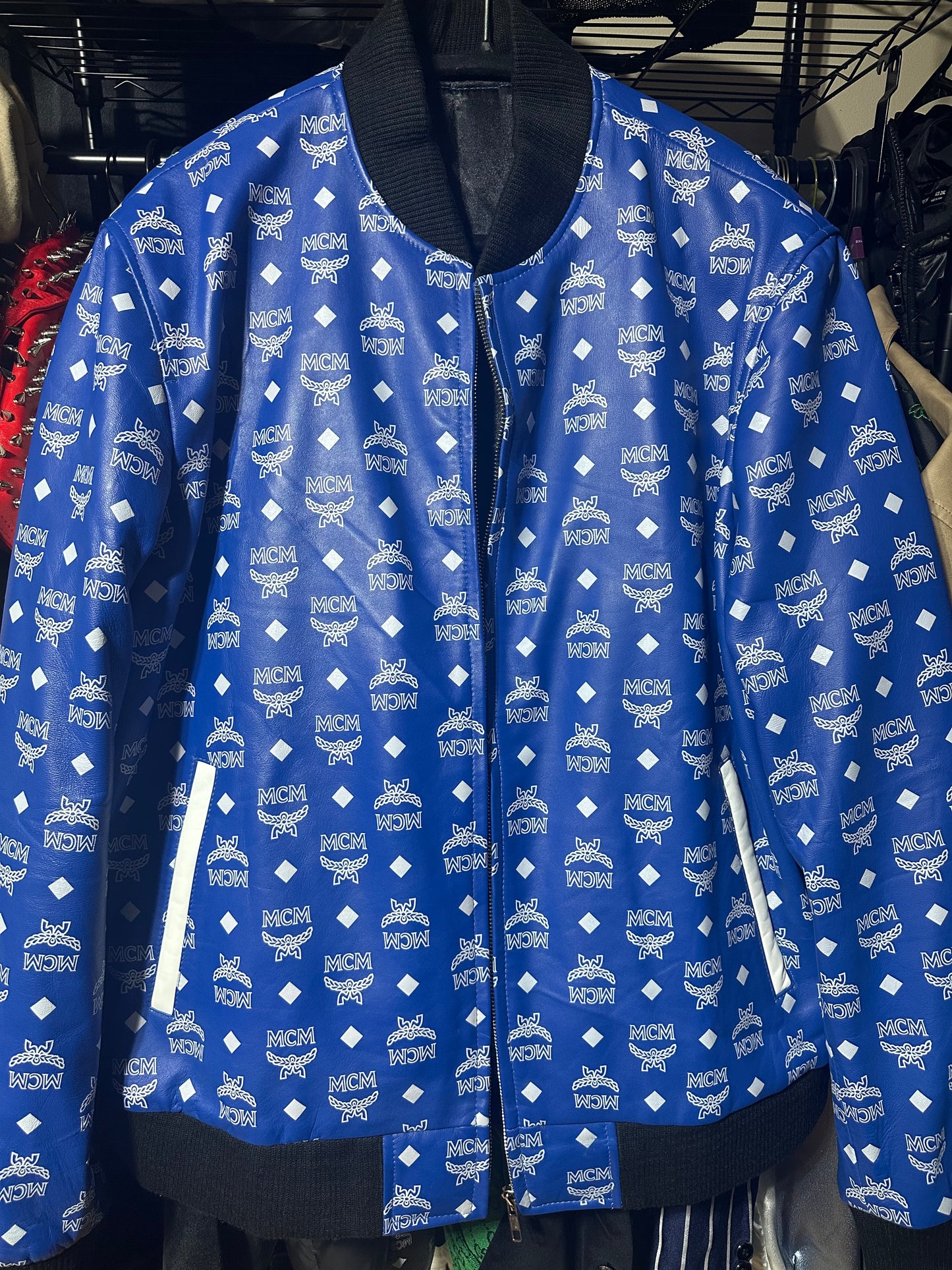 MCM Blue bomber leather jacket