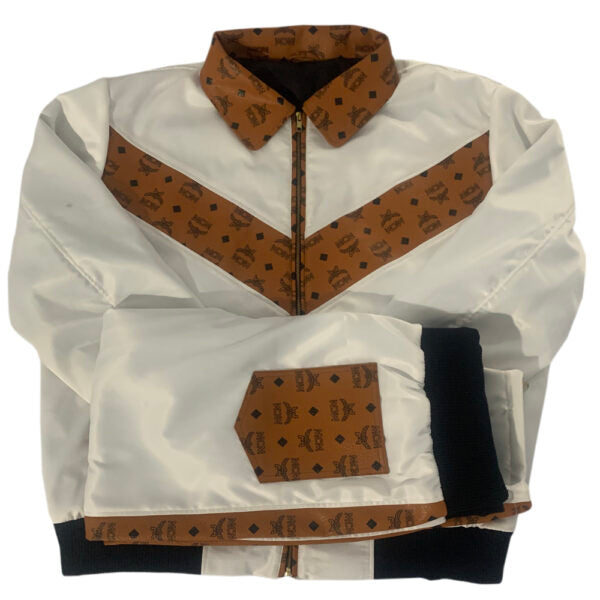 men's MCM white and brown tracksuit on a plain background