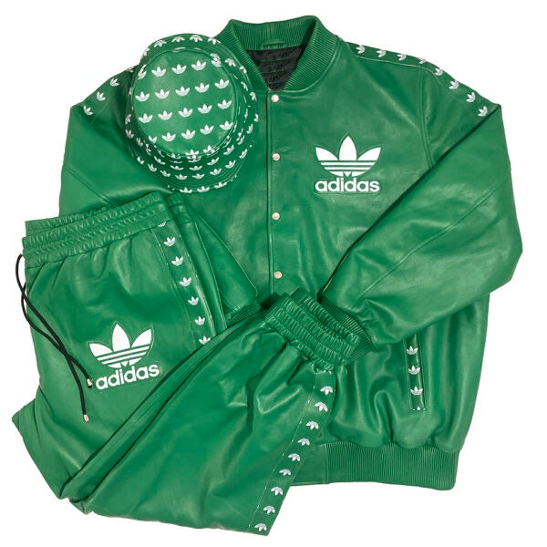Custom-made Green Leather Adidas tracksuit