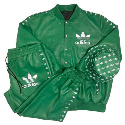 Custom-made Green Leather Adidas tracksuit