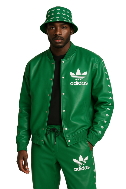 Custom-made Green Leather Adidas tracksuit