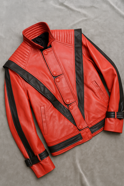 Handmade 80s-inspired Michael Jackson red leather jacket for men. 