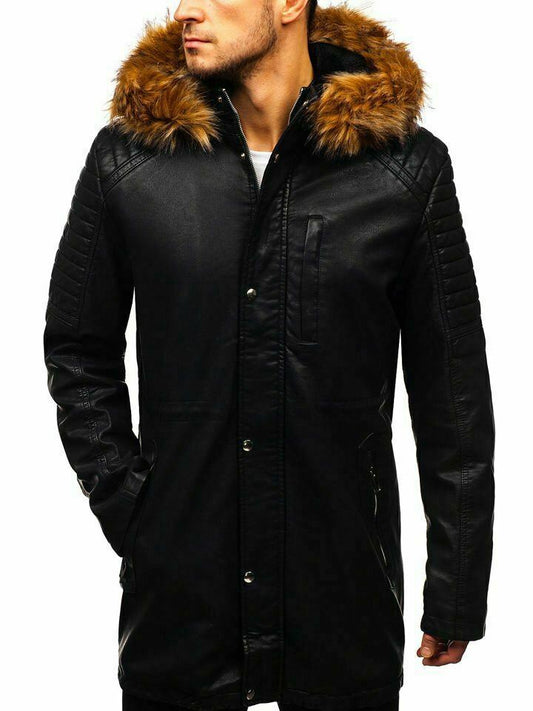 parka jackets men black hooded jacket men mens winter jacket detachable hoor fur collar jacket men black parka jacket men 