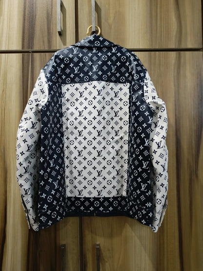Blue n white Designer-inspired trucker style Leather jacket
