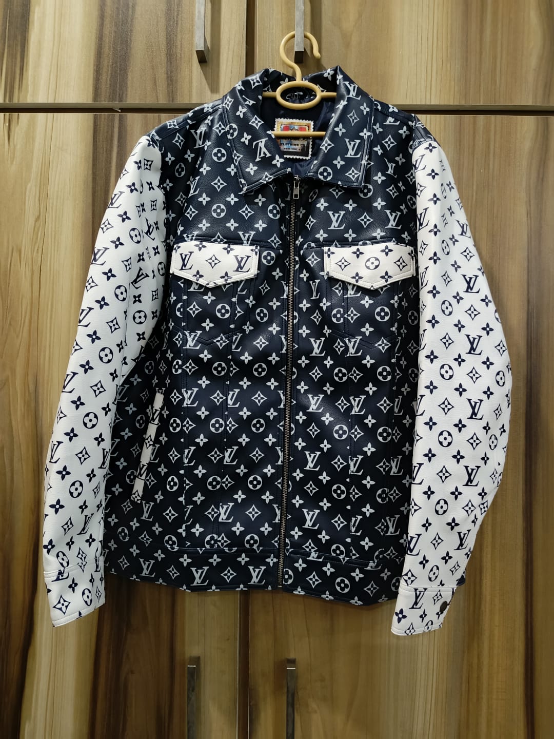 Blue n white Designer-inspired trucker style Leather jacket