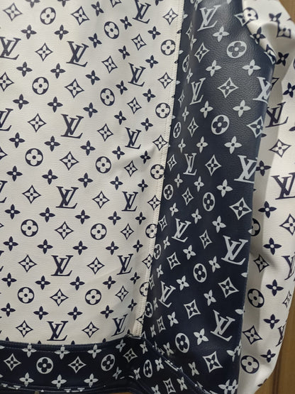 Blue n white Designer-inspired trucker style Leather jacket