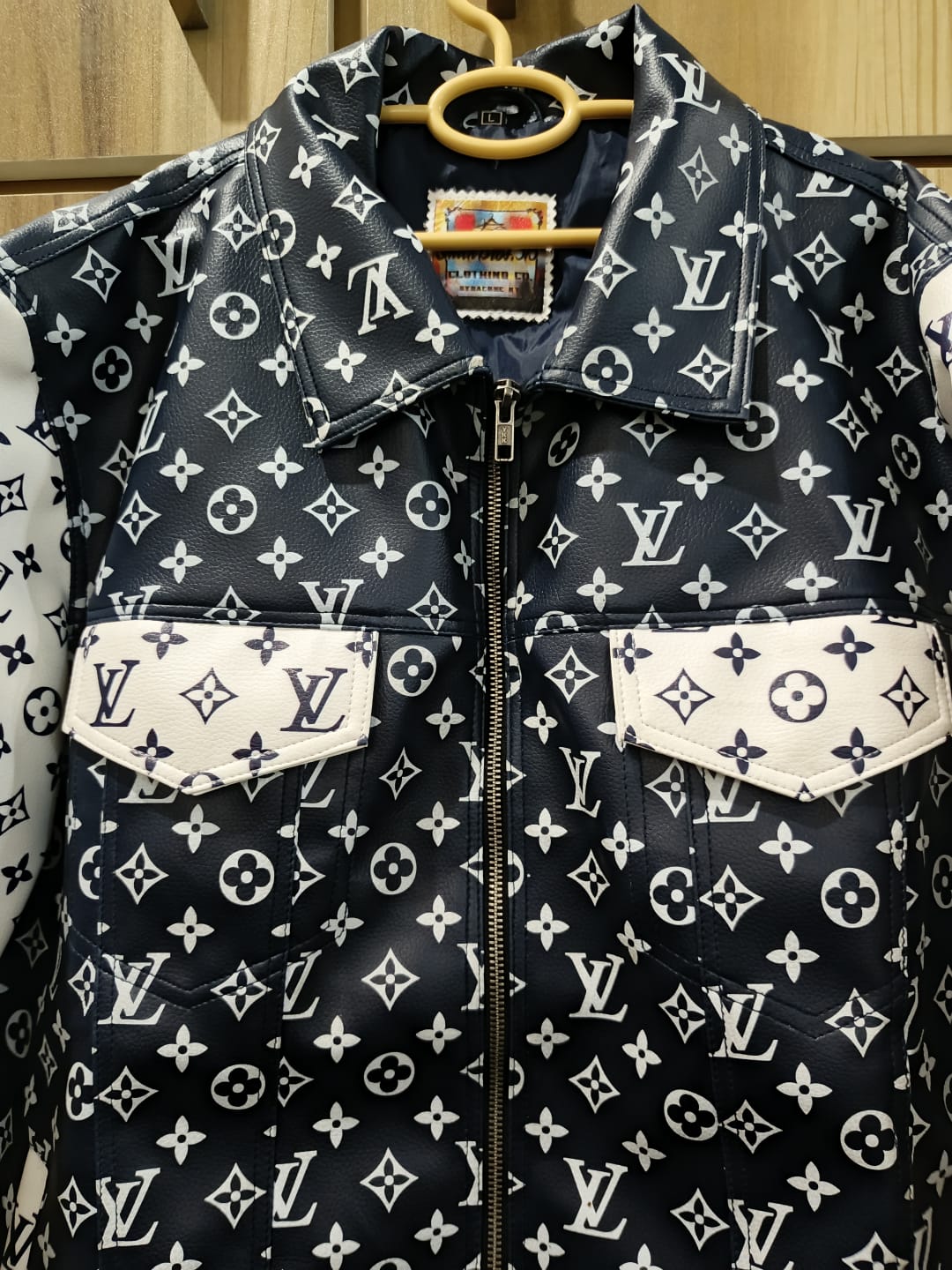 Blue n white Designer-inspired trucker style Leather jacket