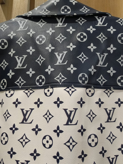 Blue n white Designer-inspired trucker style Leather jacket