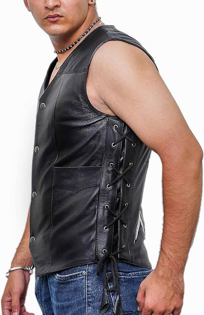 leather vest men black leather vest halloween costume mens cosplay jacket real leather jacket men biker leather jacket men mens leather vest 