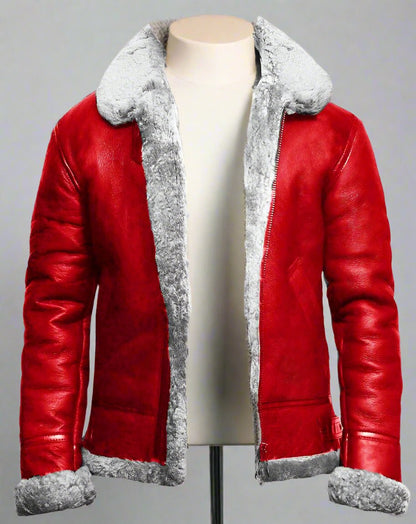 christmas jacket men red leather jacket men leather jacket with fur shearling jacket men mens real leather jacket chrstmas sale 