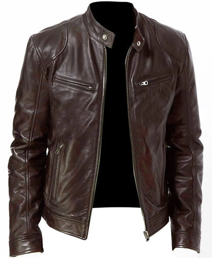 Men's Distressed Retro Café Racer Leather Jacket