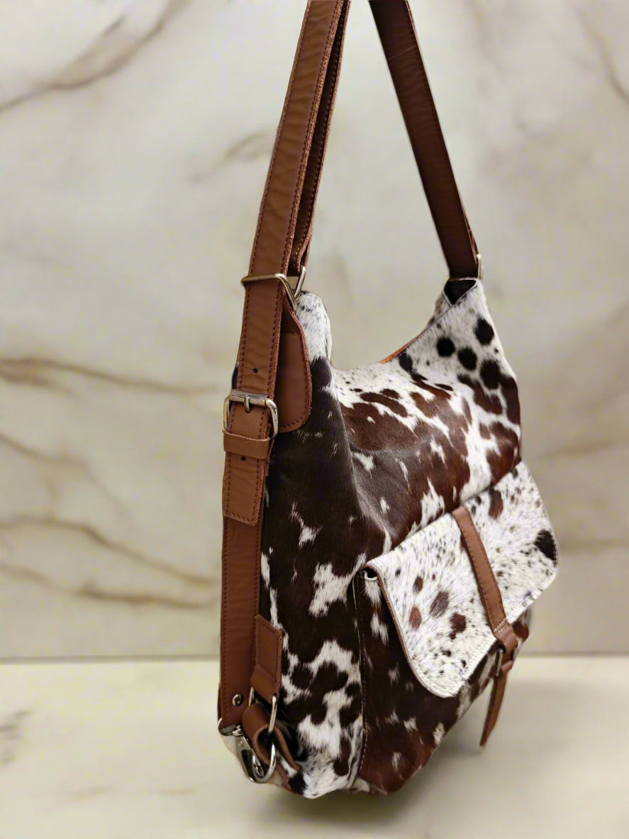 convertible backpack in black & white cowhide leather Cowhide Convertible Backpack Shoulder Bag Brown – Ruby Leather