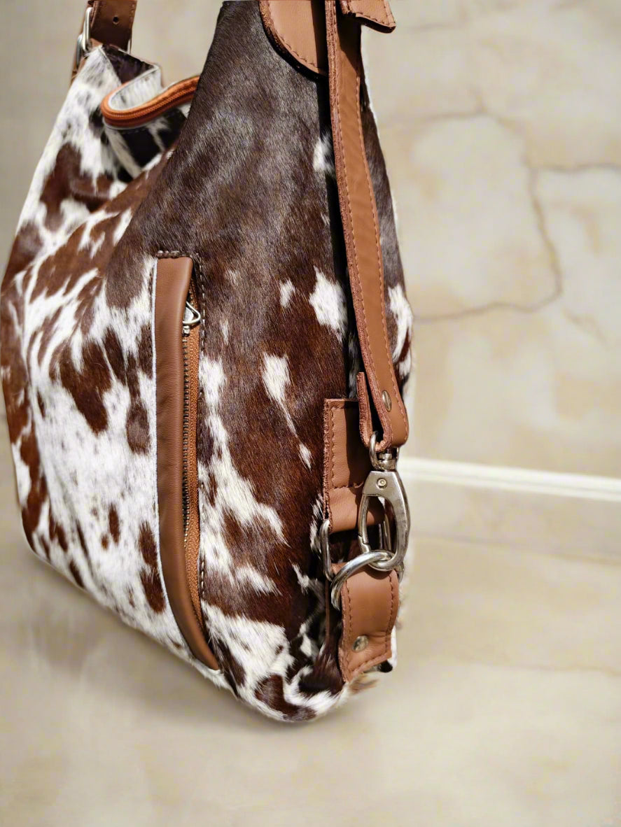 convertible backpack in black & white cowhide leather Cowhide Convertible Backpack Shoulder Bag Brown – Ruby Leather