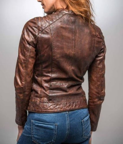 Brown Distressed Jacket  | Women's Leather Jacket