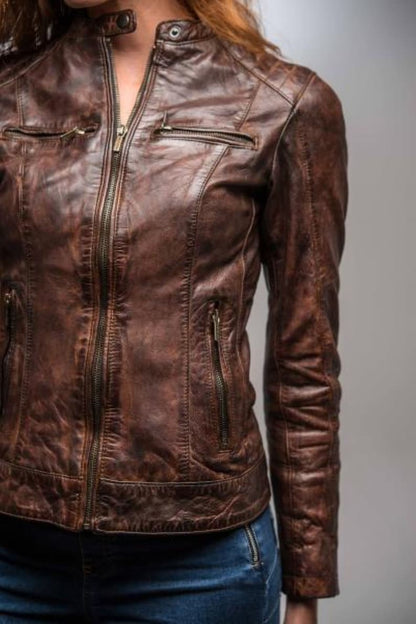 Brown Distressed Jacket  | Women's Leather Jacket