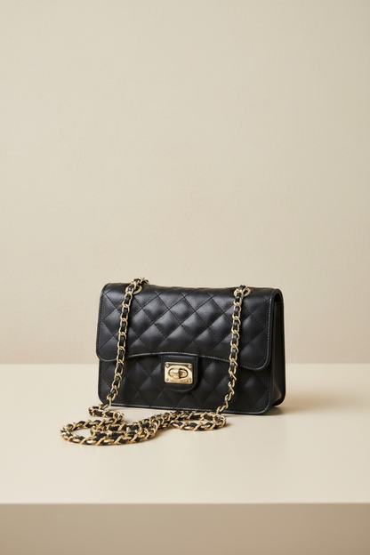 Women's Black Quilted Leather Crossbody Bag