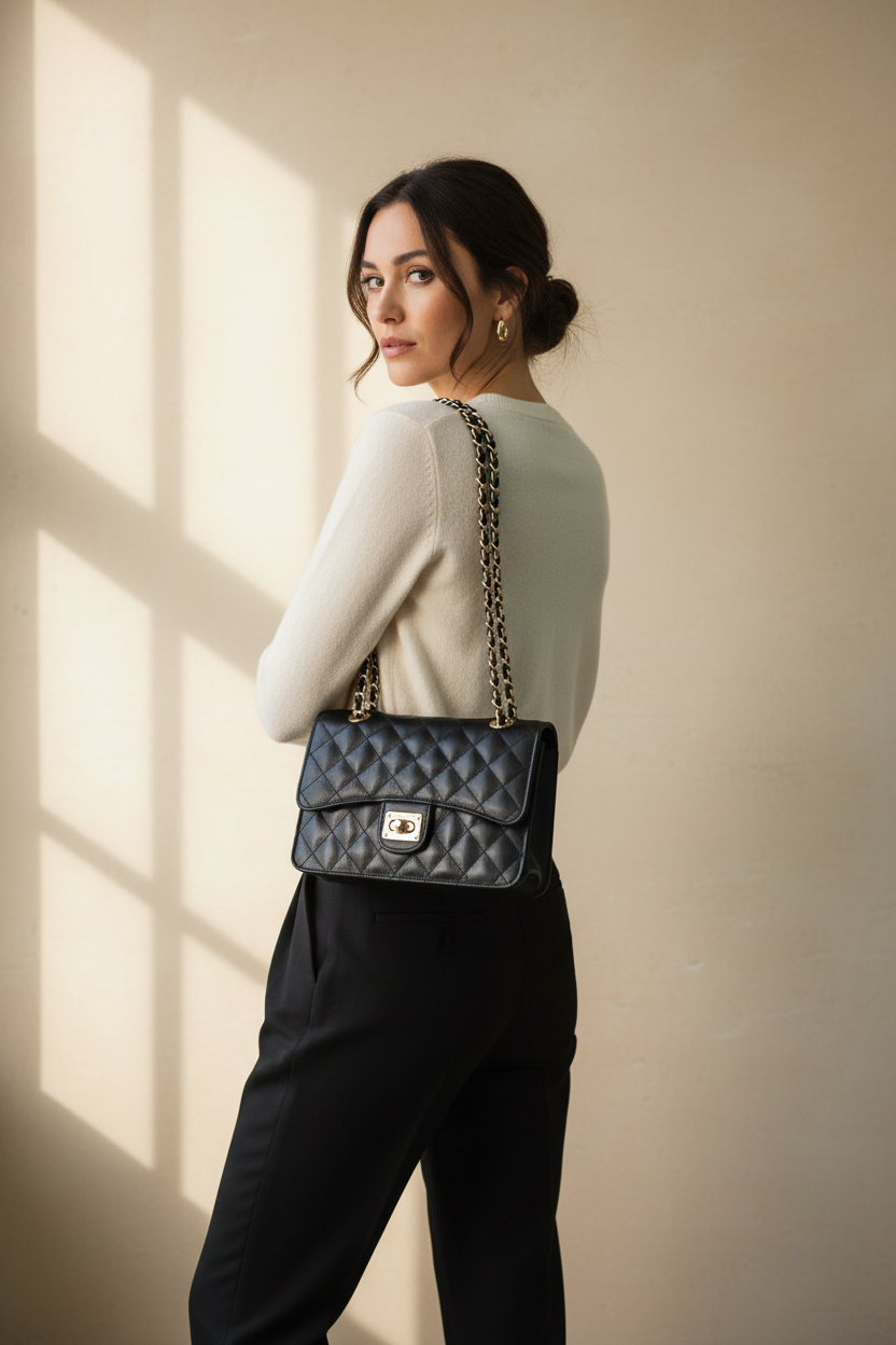 Women's Black Quilted Leather Crossbody Bag