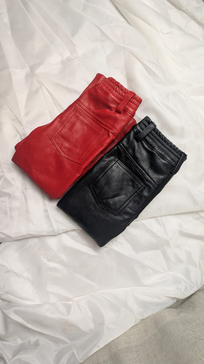 kid real leather pants, black leather pants, red leather truser
