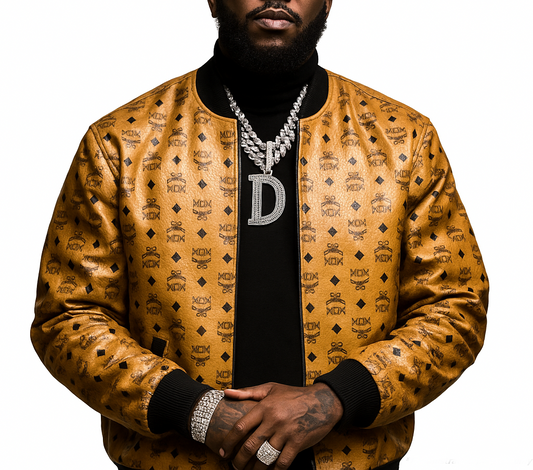 Tan Color Men's Leather Jacket  Men's designer inspired Ribbed bomber Jacket