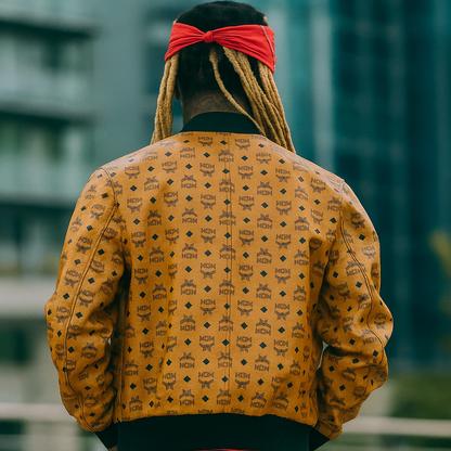 Tan Color Men's Leather Jacket  Men's designer inspired Ribbed bomber Jacket