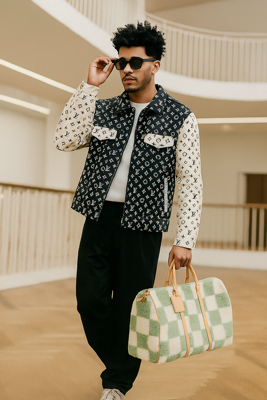 Blue n white Designer-inspired trucker style Leather jacket