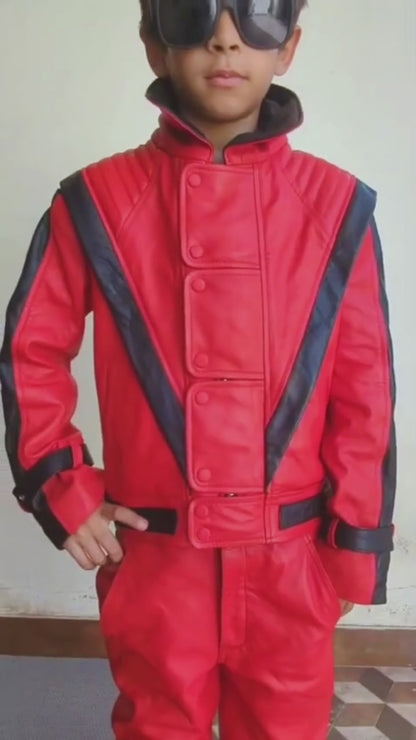 Kids' Red Leather Jacket & Pants Set