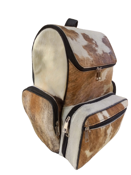 Tan Cowhide Backpack With Black Leather Back Large Backpack | Unisex Bag
