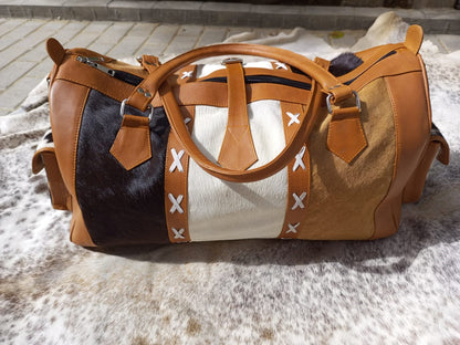 Tricolor Leather Duffel | Cowhide Travel Bag